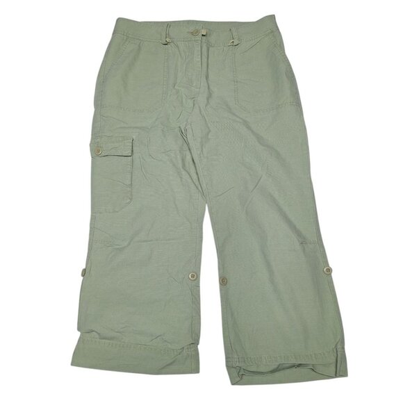 Woolrich Cropped Rolled Pants Petite Adjustable Green Buttons Womens 12 Short - Picture 10 of 10